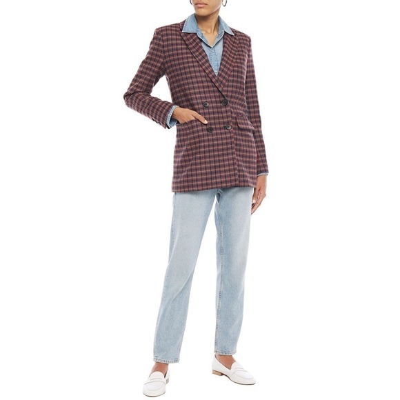 NWT SANDRO Toms Double-Breasted Checked Wool-Blend Blazer Multicolor Size 42 - Picture 1 of 11